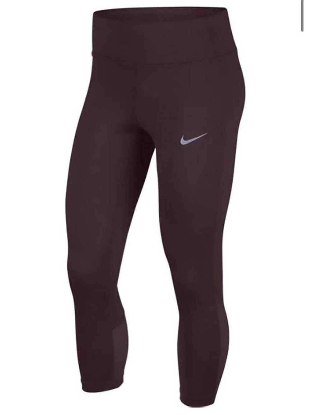 Nike Dri Fit Maroon Women's Crop Training Leggings with Silver Swoosh